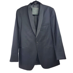 Super 140s Merino Wool Tux Suit Jacket Men's 42L Black One Button Wedding Prom